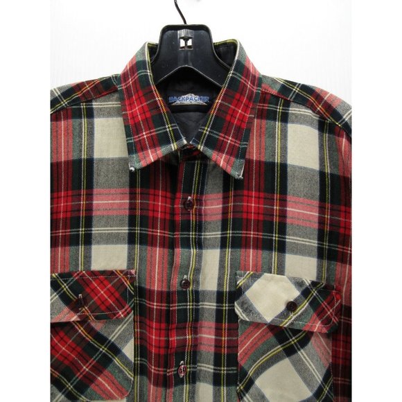 VINTAGE Backpacker Shirt Medium Red Button Up Flannel Outdoor Western - Picture 2 of 11